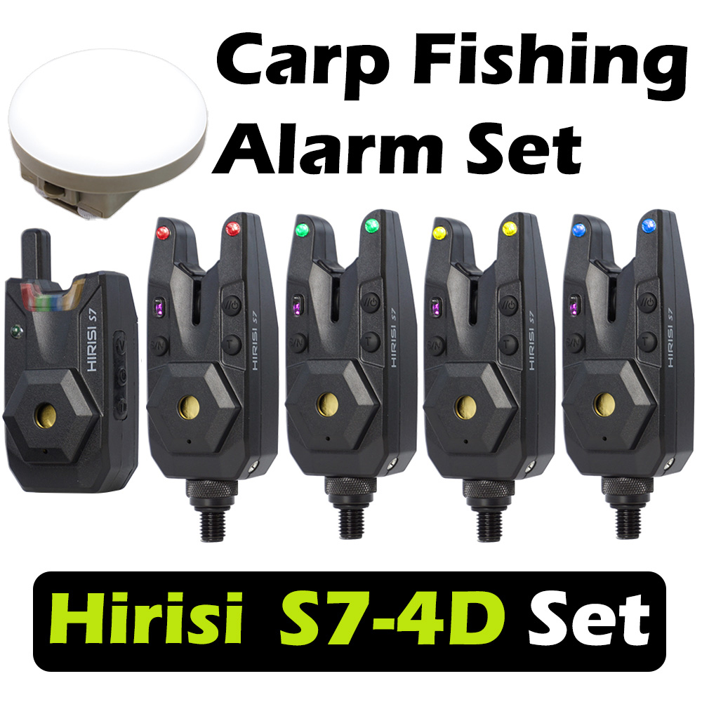 Bite Indicator - ชุดสัญญาณเตือนปลากัดแบบไร้สาย Hirisi S7-4D กันน้ำ พร้อมไฟกลางคืนสำหรับตั้งแคมป์กลางแจ้ง อุปกรณ์ตกปลา